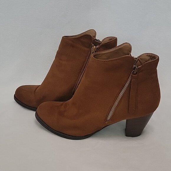 JustFab Brown Ankle Boots Size 8.5 Double Zipper - Picture 4 of 9